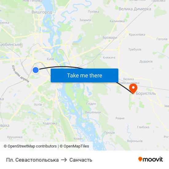 Пл. Севастопольська to Санчасть map