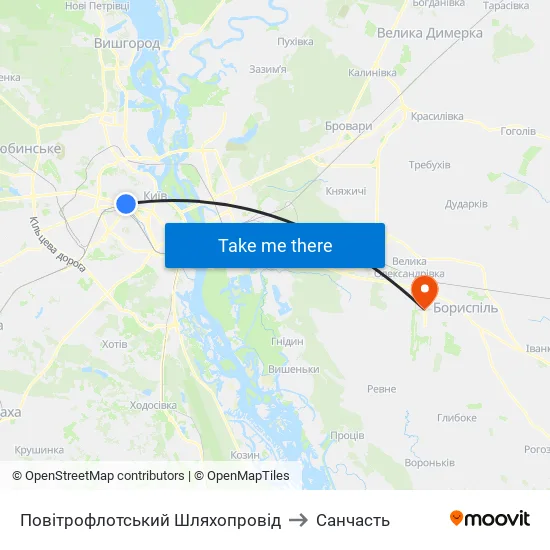 Повітрофлотський Шляхопровід to Санчасть map