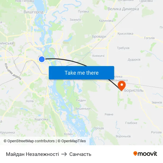 Майдан Незалежності to Санчасть map