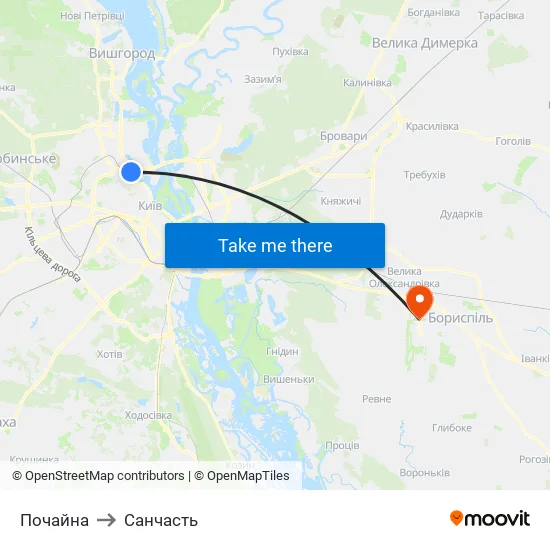 Почайна to Санчасть map