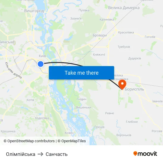 Олімпійська to Санчасть map