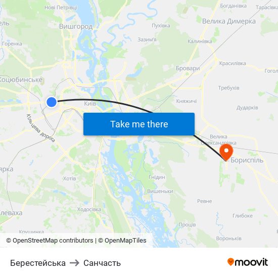 Берестейська to Санчасть map