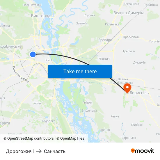 Дорогожичі to Санчасть map