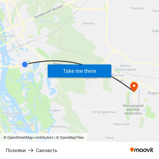 Позняки to Санчасть map