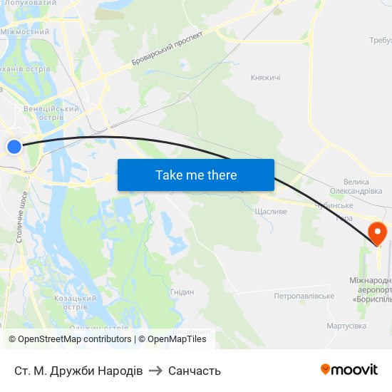 Ст. М. Дружби Народів to Санчасть map