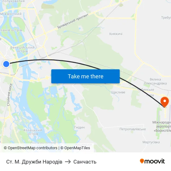 Ст. М. Дружби Народів to Санчасть map