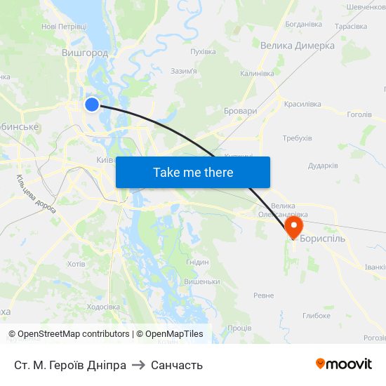 Ст. М. Героїв Дніпра to Санчасть map