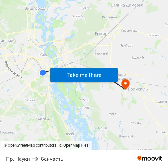 Пр. Науки to Санчасть map