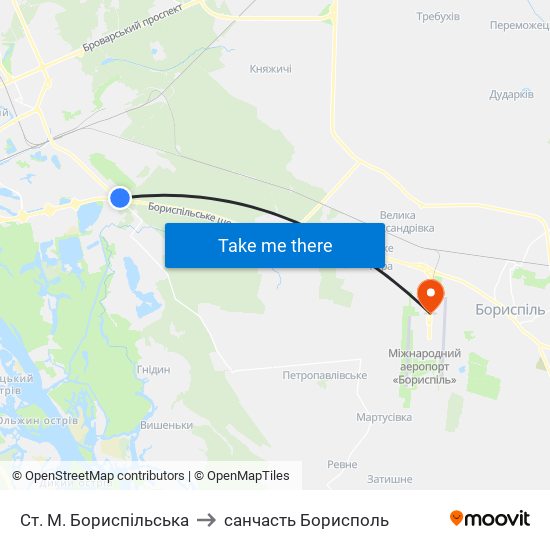 Ст. М. Бориспільська to санчасть Борисполь map