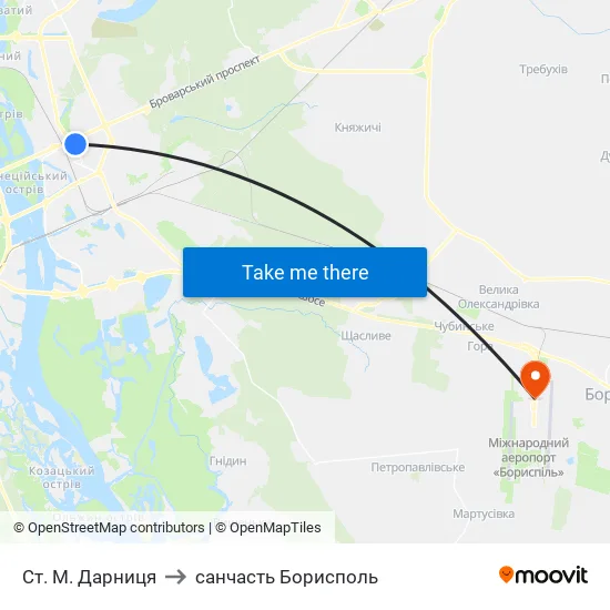 Ст. М. Дарниця to санчасть Борисполь map