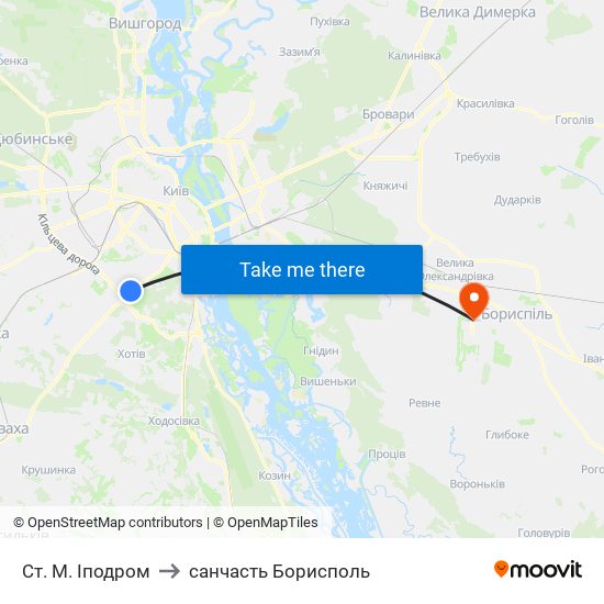 Ст. М. Іподром to санчасть Борисполь map