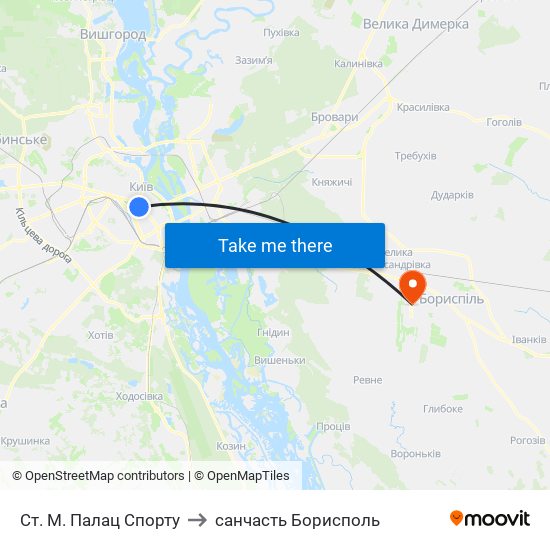 Ст. М. Палац Спорту to санчасть Борисполь map