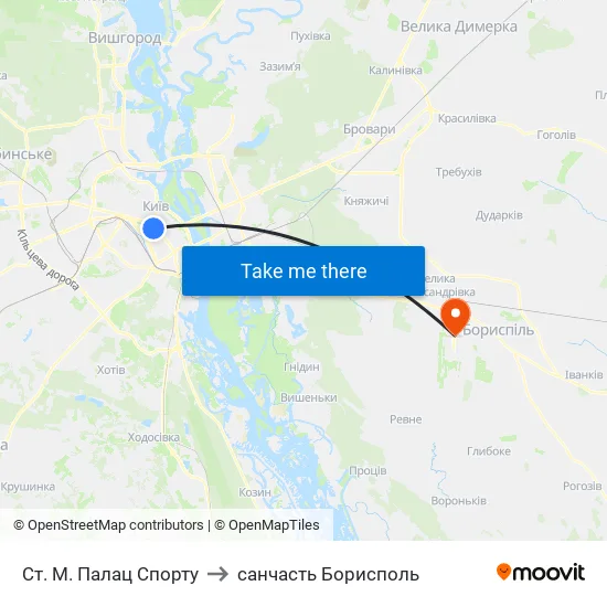 Ст. М. Палац Спорту to санчасть Борисполь map