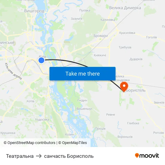Театральна to санчасть Борисполь map