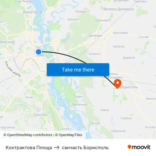 Контрактова Площа to санчасть Борисполь map