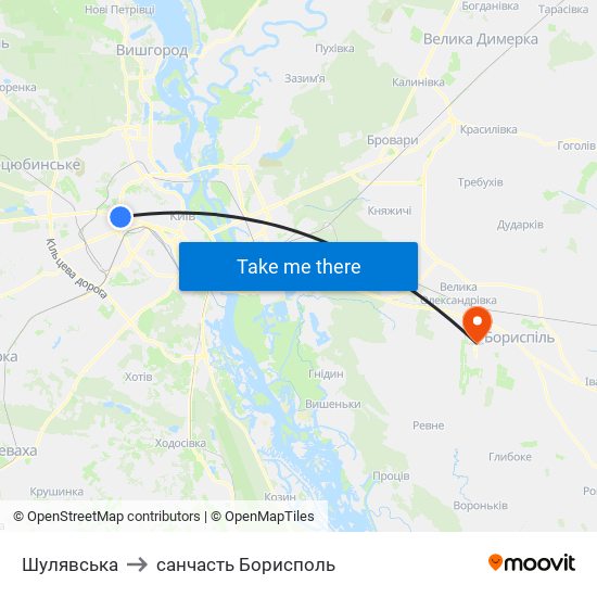 Шулявська to санчасть Борисполь map
