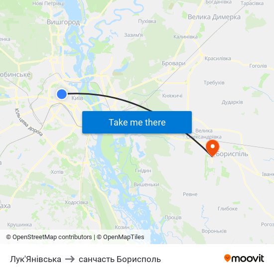 Лук'Янівська to санчасть Борисполь map
