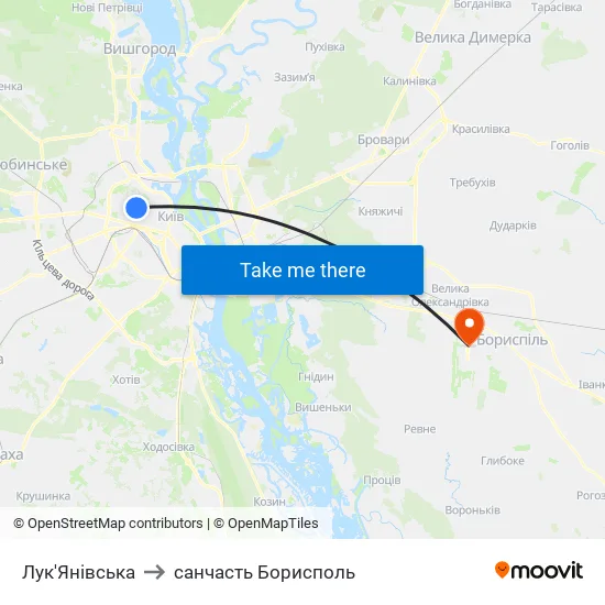 Лук'Янівська to санчасть Борисполь map