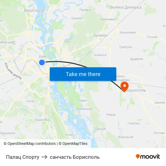 Палац Спорту to санчасть Борисполь map