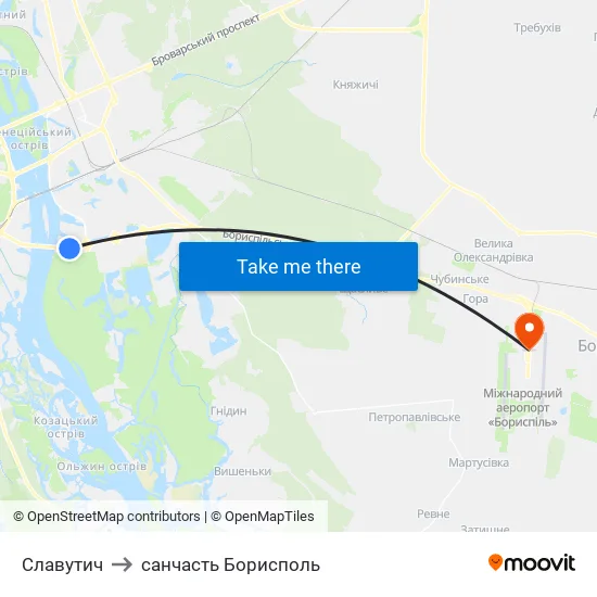 Славутич to санчасть Борисполь map