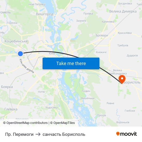 Пр. Перемоги to санчасть Борисполь map