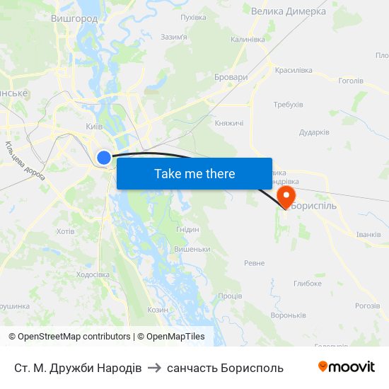 Ст. М. Дружби Народів to санчасть Борисполь map