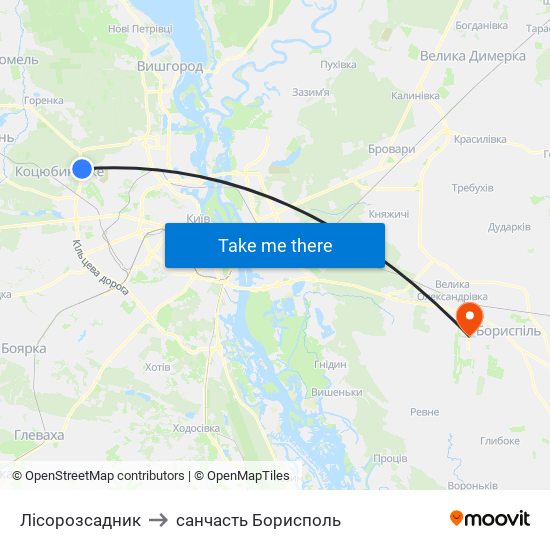 Лісорозсадник to санчасть Борисполь map