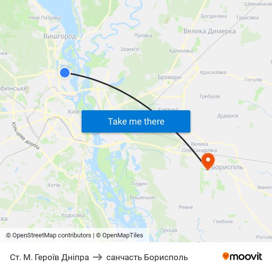 Ст. М. Героїв Дніпра to санчасть Борисполь map