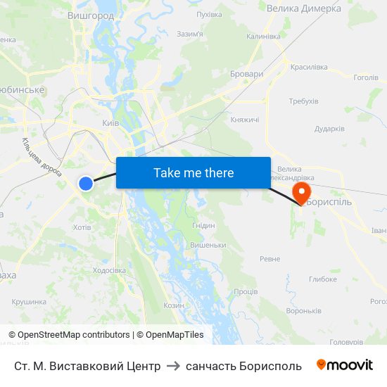 Ст. М. Виставковий Центр to санчасть Борисполь map