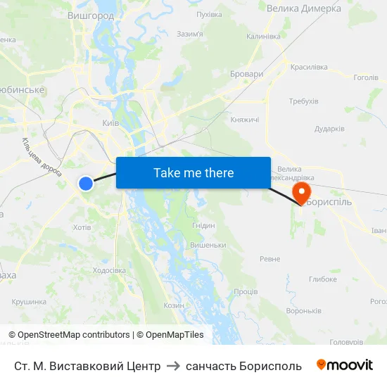 Ст. М. Виставковий Центр to санчасть Борисполь map