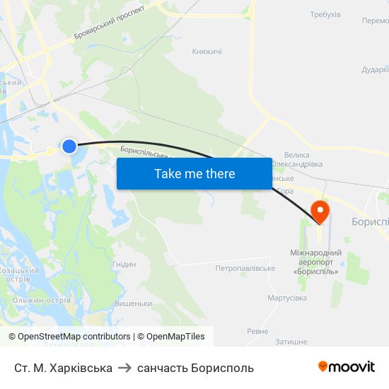 Ст. М. Харківська to санчасть Борисполь map