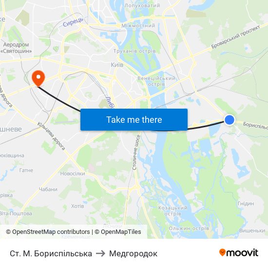 Ст. М. Бориспільська to Медгородок map