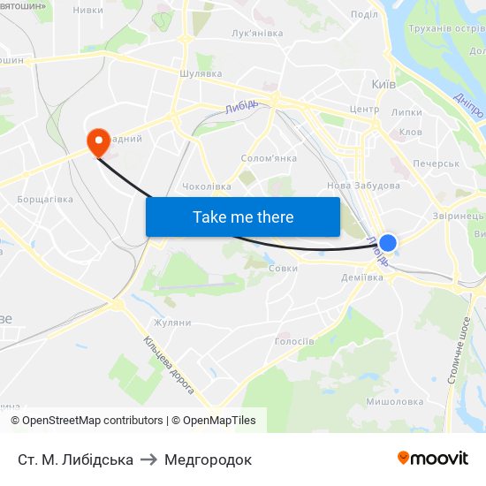 Ст. М. Либідська to Медгородок map