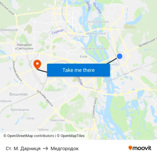 Ст. М. Дарниця to Медгородок map