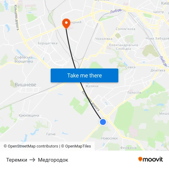 Теремки to Медгородок map