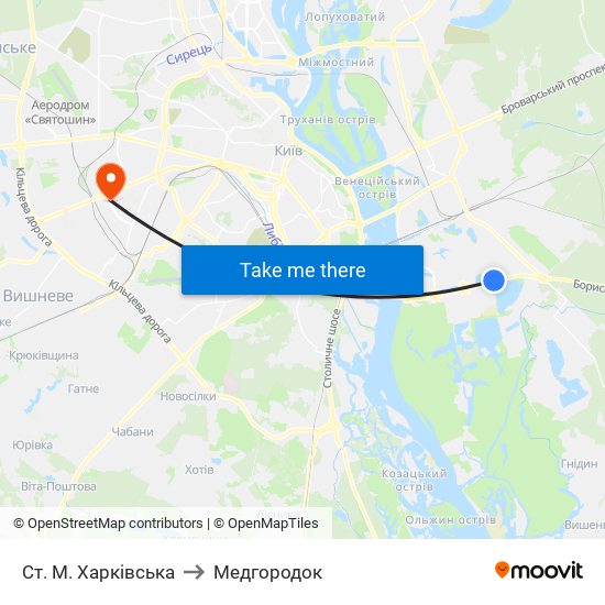 Ст. М. Харківська to Медгородок map