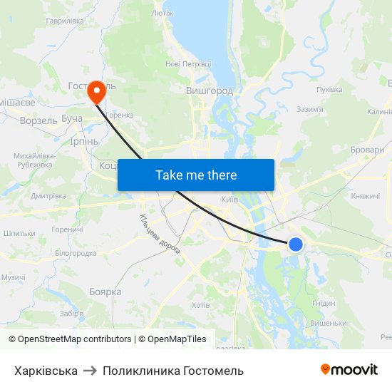 Харківська to Поликлиника Гостомель map