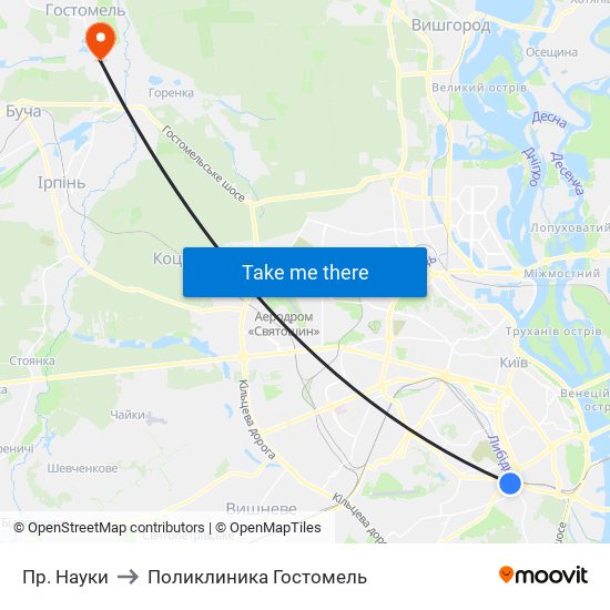 Пр. Науки to Поликлиника Гостомель map