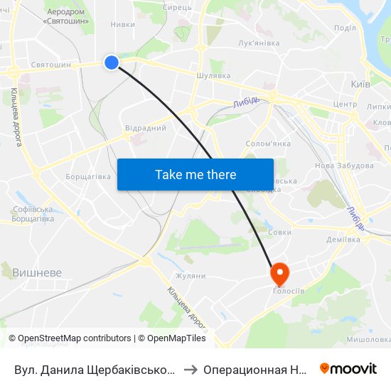 Вул. Данила Щербаківського to Операционная НИР map