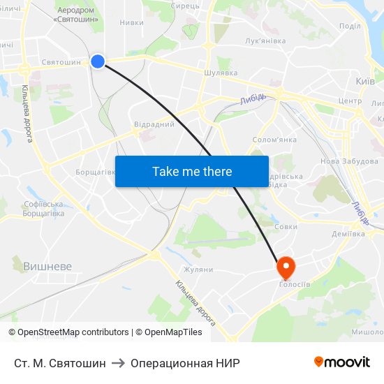 Ст. М. Святошин to Операционная НИР map