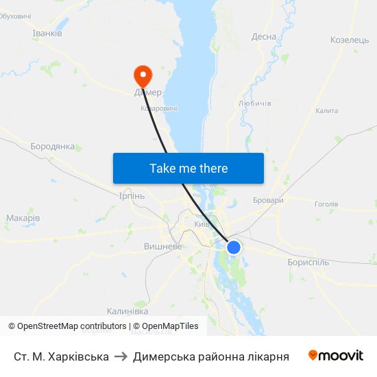 Ст. М. Харківська to Димерська районна лікарня map