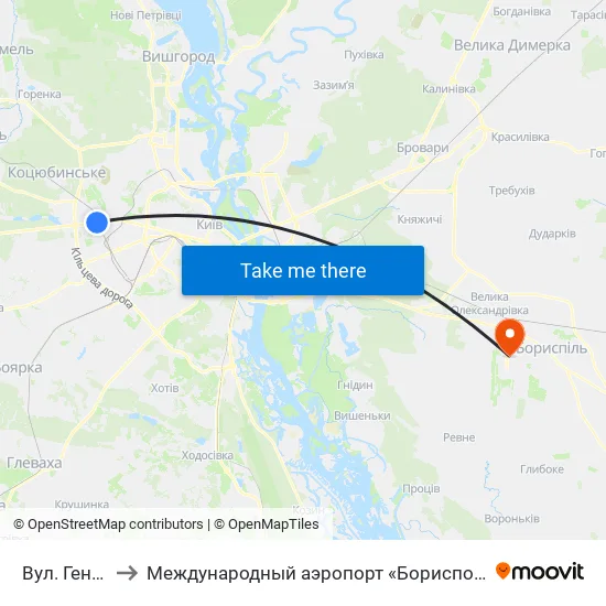 Вул. Генерала Вітрука to Международный аэропорт «Борисполь» (KBP) (Міжнародний аеропорт «Бориспіль») map