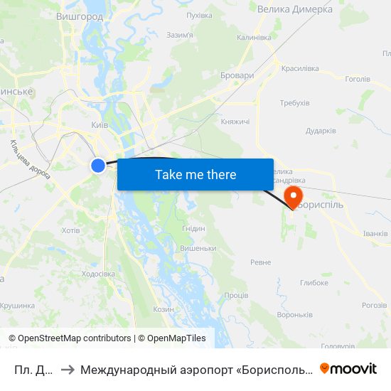 Пл. Деміївська to Международный аэропорт «Борисполь» (KBP) (Міжнародний аеропорт «Бориспіль») map