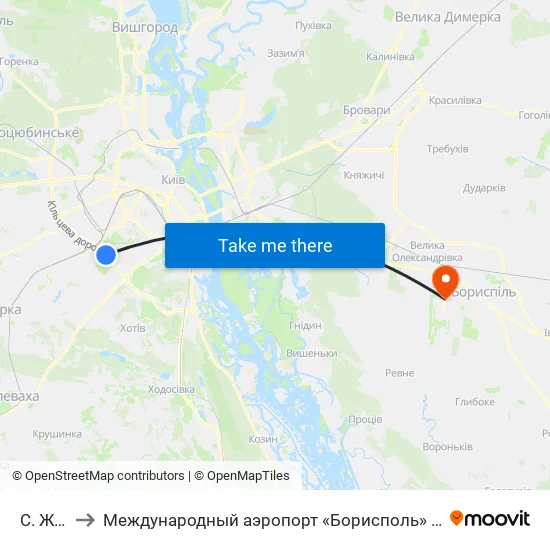 С. Жуляни-2 to Международный аэропорт «Борисполь» (KBP) (Міжнародний аеропорт «Бориспіль») map