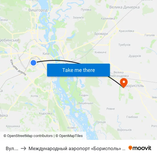 Вул. Освіти to Международный аэропорт «Борисполь» (KBP) (Міжнародний аеропорт «Бориспіль») map