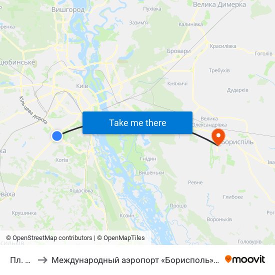 Пл. Одеська to Международный аэропорт «Борисполь» (KBP) (Міжнародний аеропорт «Бориспіль») map