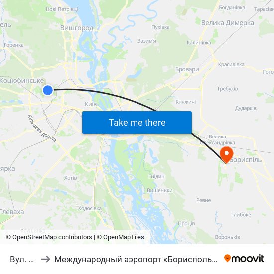 Вул. Стеценка to Международный аэропорт «Борисполь» (KBP) (Міжнародний аеропорт «Бориспіль») map