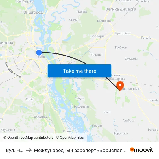 Вул. Нижнiй Вал to Международный аэропорт «Борисполь» (KBP) (Міжнародний аеропорт «Бориспіль») map