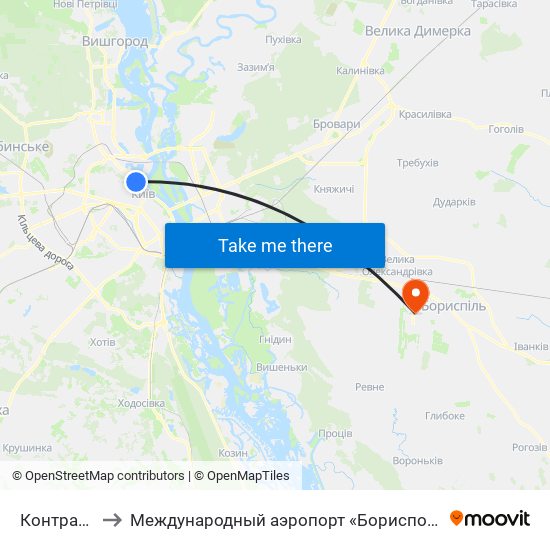 Контрактова Площа to Международный аэропорт «Борисполь» (KBP) (Міжнародний аеропорт «Бориспіль») map