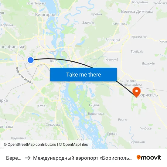 Берестейська to Международный аэропорт «Борисполь» (KBP) (Міжнародний аеропорт «Бориспіль») map